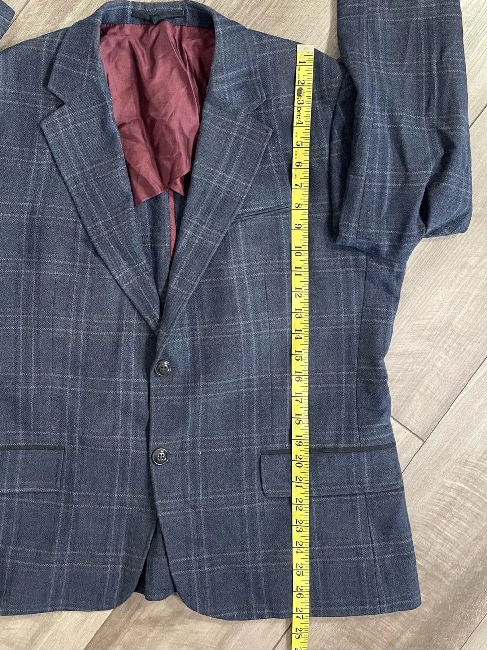 Classic Navy Windowpane Sport Coat - Two-Button Blazer. 56